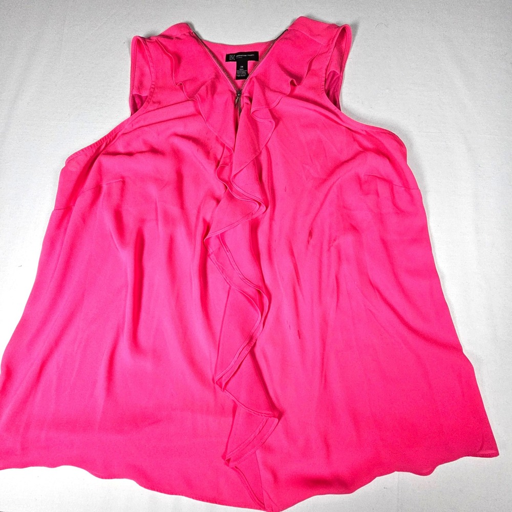 INC International Concepts Hot Pink Ruffle Quarter Zip Blouse Womens‎ 3X Top